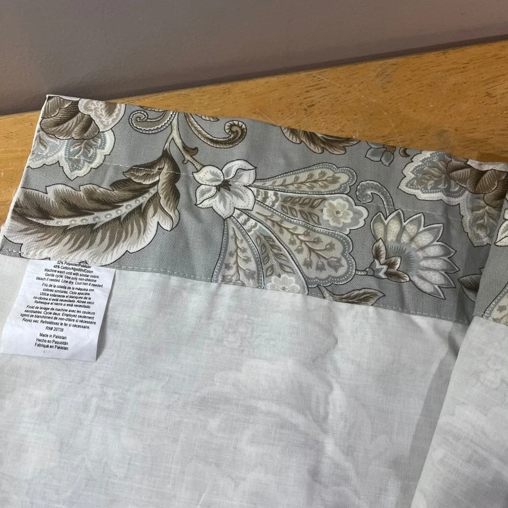 Floral Scalloped Valance Grey Taupe Cotton Blend 70x19 Window Curtain